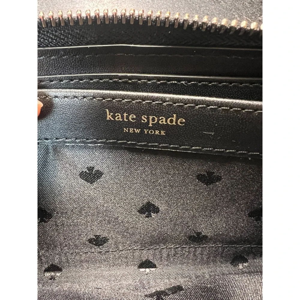 NEW Kate Spade Black‎ Large Continental Peebled Leather Zip Wallet Sienne Logo